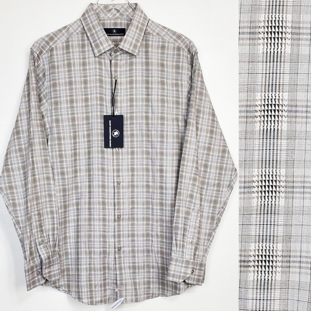NWT Hart Schaffner Marx mens long sleeve check button down shirt gray multi